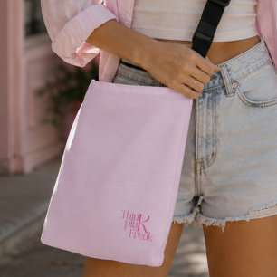 Modernes Minimal-Pink-Monogramm Think Pink Freak Tragetaschen Mit Langen Trägern