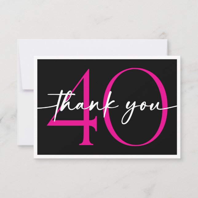 Modernes Minimal-Pink Vierzig Fabelhaft Script Geb Dankeskarte (Vorderseite)