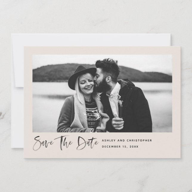Modernes Minimal-Pinselskript-Foto BLUSH Save The Date (Vorderseite)