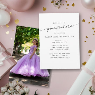 Modernes Minimal Quinceanera Geburtstagsparty Foto Einladung