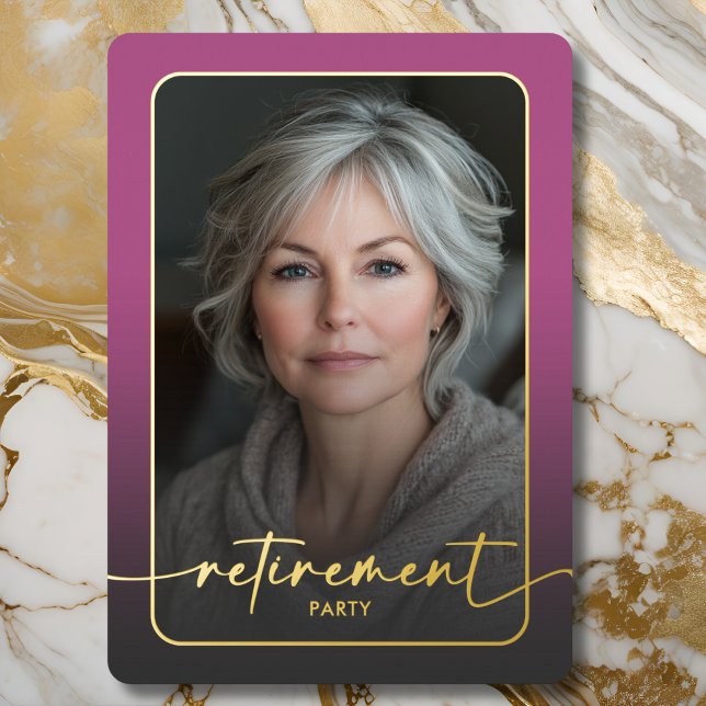 Modernes Minimal-Rosa-Foto-Renting-Party Folieneinladung (Modern Minimal Pink Photo Retirement Party Foil Invitation)