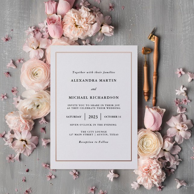 Modernes Minimal | Rose Gold Foil Border Wedding Folieneinladung (Von Creator hochgeladen)