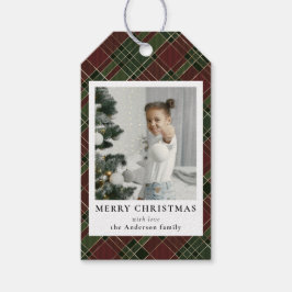 Modernes Minimal Rot & Grün Weihnachtsfamilien Fot Geschenkanhänger