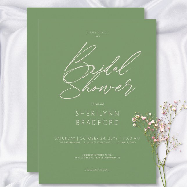 Modernes Minimal Sage Green Brautparty Einladung (Modern Minimal Sage Green Bridal Shower Invitation)