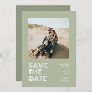 Modernes Minimal Sage Green Typografy Foto Hochzei Save The Date