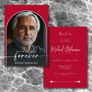Modernes Minimal Scarlet Red Retirement Party Folieneinladung