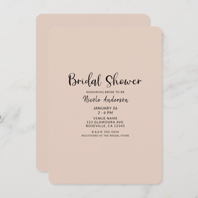 Modernes Minimal Schwarz Typ JEDES FARBBrautparty Einladung (Vorne/Hinten)