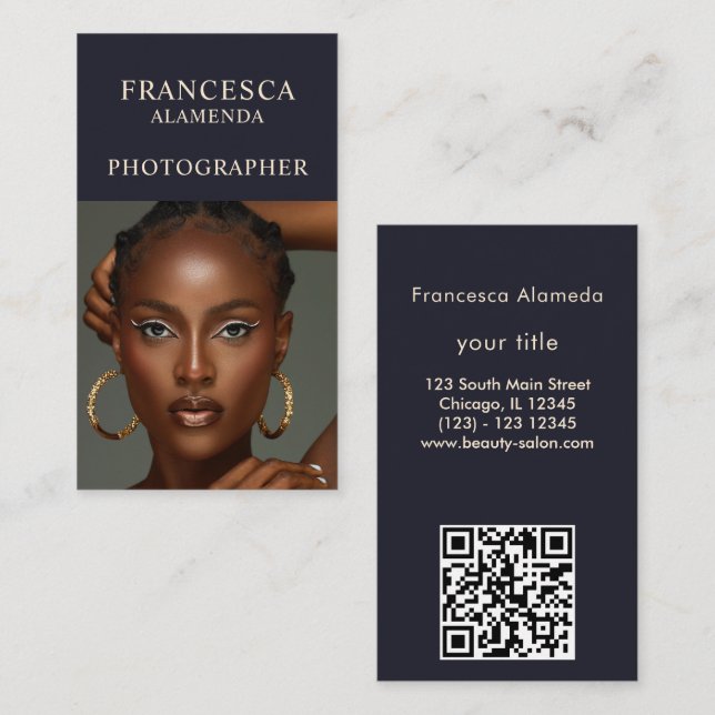 Modernes Minimal Schwarz-weiß 1 Foto Vertikal Visitenkarte (Vorne/Hinten)