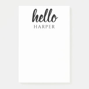 Modernes Minimal-Schwarz-Weiß-Hallo-und-Dein-Name Post-it Klebezettel