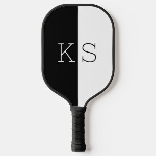 Modernes Minimal Schwarz/Weiß Monogramm Pickleball Schläger