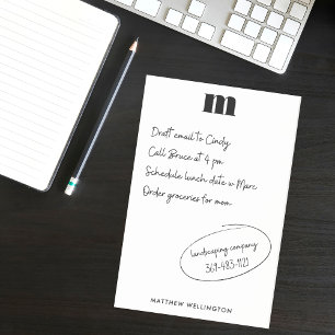 Modernes Minimal Schwarz-weißes Monogramm Post-it Klebezettel