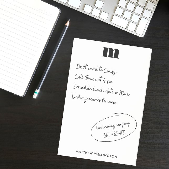 Modernes Minimal Schwarz-weißes Monogramm Post-it Klebezettel (Von Creator hochgeladen)