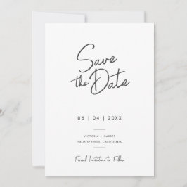 Modernes Minimal Schwarz-weißes Script Foto Hochze Save The Date