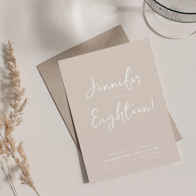 Modernes Minimal Script 18. Geburtstagskampagne Einladung (Modern Minimal Script 18th Birthday Champagne Invitation)