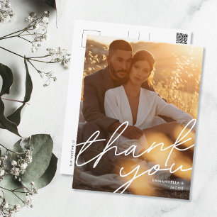 Modernes Minimal-Script-Hochzeitsskript-Foto Danke Postkarte