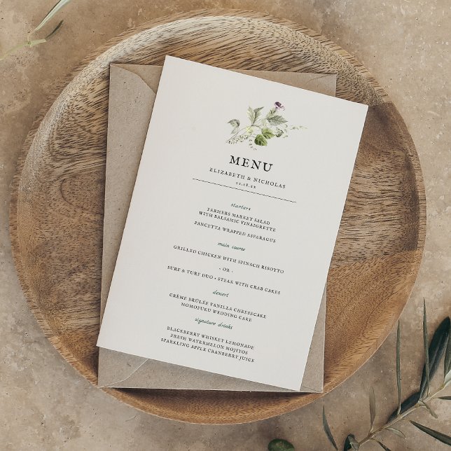 Modernes Minimal | Spring Greenerity Wedding Menu Menükarte (Von Creator hochgeladen)