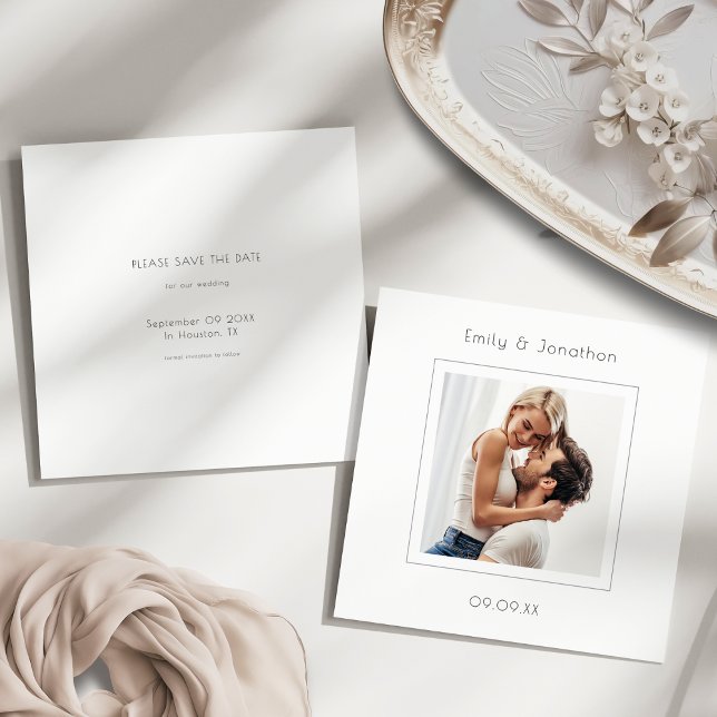 Modernes Minimal-Square-Foto Hochzeit retten Datum Save The Date (Front and back view)