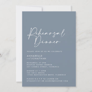 Modernes Minimal staubblaues Hochzeitessen Probe Einladung