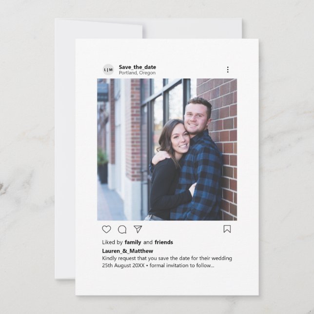 Modernes Minimal stylisches Foto Instagram Save The Date (Vorderseite)