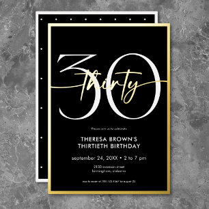 Modernes Minimal Thirty Script Geburtstag Gold Folieneinladung