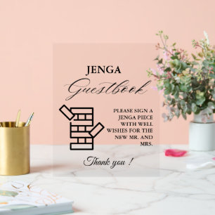 Modernes Minimal Wedding Jenga Game Gästebuchzeich Acrylschild