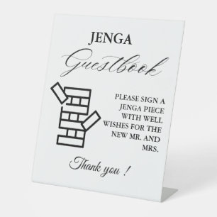 Modernes Minimal Wedding Jenga Game Gästebuchzeich Sockelschild