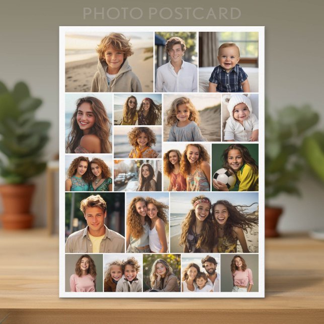 Modernes Minimal Weiß - 20-Foto-Collage Postkarte (Custom Photo Postcard with Lots of Pictures)