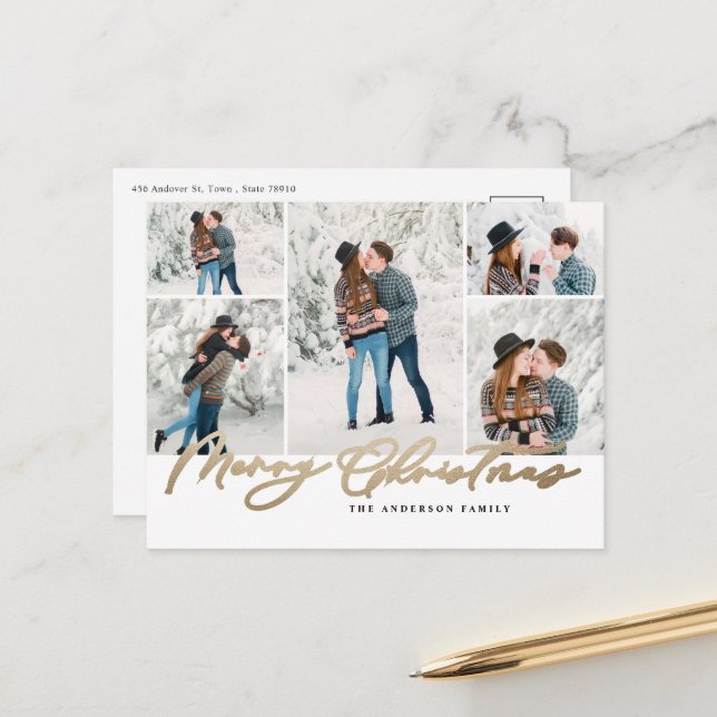 Modernes, minimales 5 Foto Weihnachtsgeschenk Feiertagspostkarte (Vorderseite/Rückseite Beispiel)