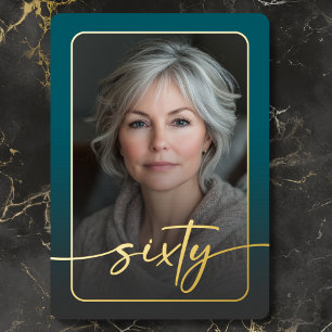 Modernes Minimales Aquamarines Foto 60. Geburtstag Folieneinladung