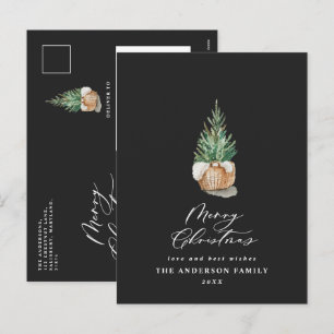 Modernes, minimales Aquarell frohe Weihnachtsbaum Feiertagspostkarte