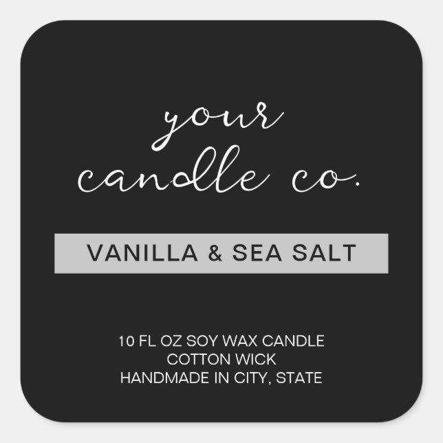 Modernes, minimales Black Candle Label Quadratischer Aufkleber (Vorderseite)