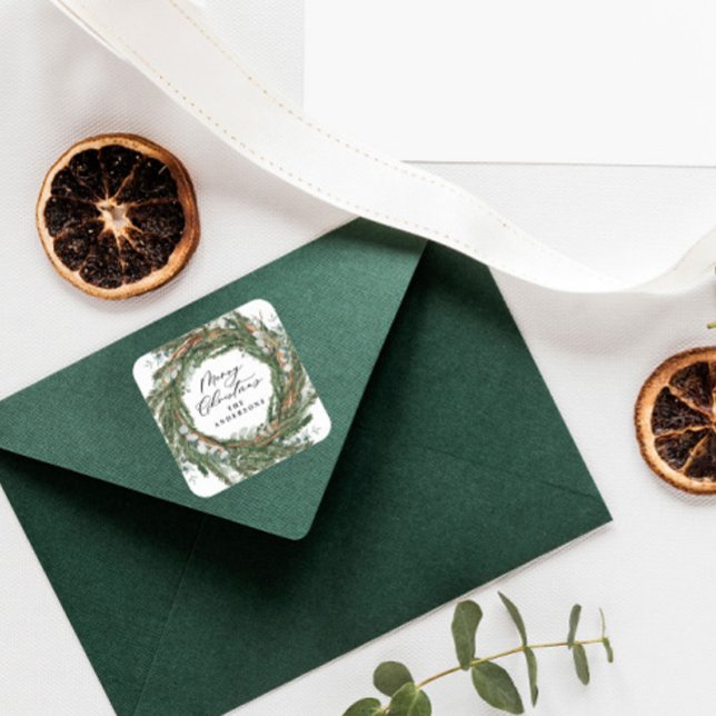 Modernes, minimales Blattwerk im Winter Quadratischer Aufkleber (Von Creator hochgeladen)