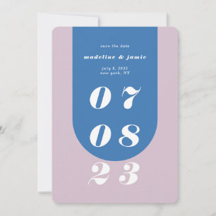 Modernes, minimales blaues, Lila Retro-Bogendatum Save The Date