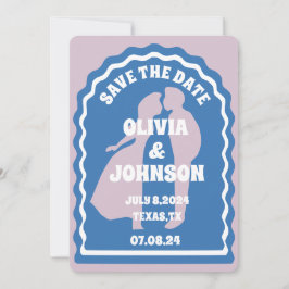 Modernes, minimales Blue Retro Wavy Arch Bold Date Save The Date