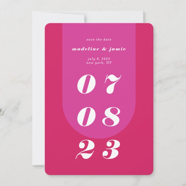 Modernes, minimales, fett rosa Retro Arch Fett Dat Save The Date (Vorderseite)