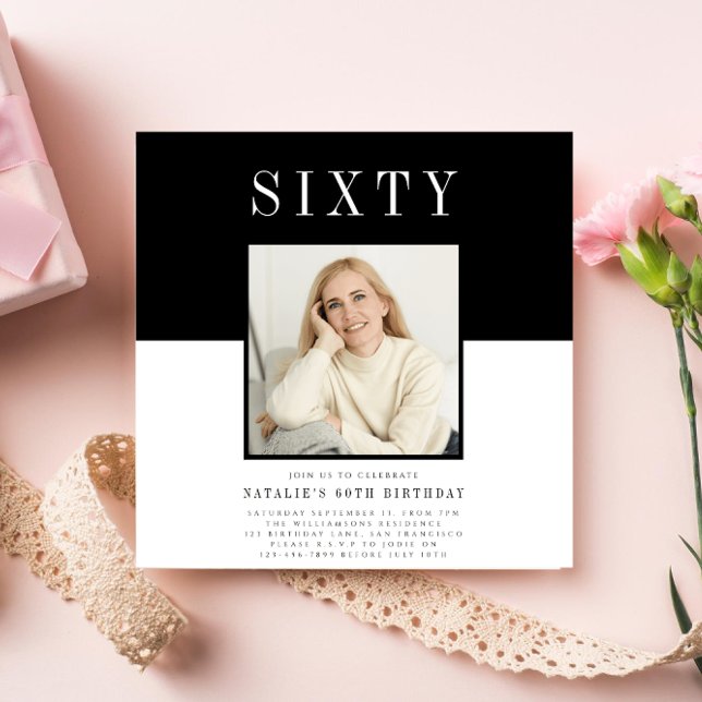 Modernes minimales Foto 60. Geburtstag Einladung (Von Creator hochgeladen)