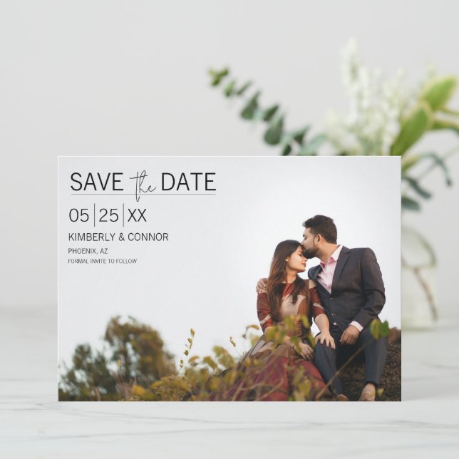 Modernes Minimales Foto Save the Date | Schwarz (Stehend Vorderseite)