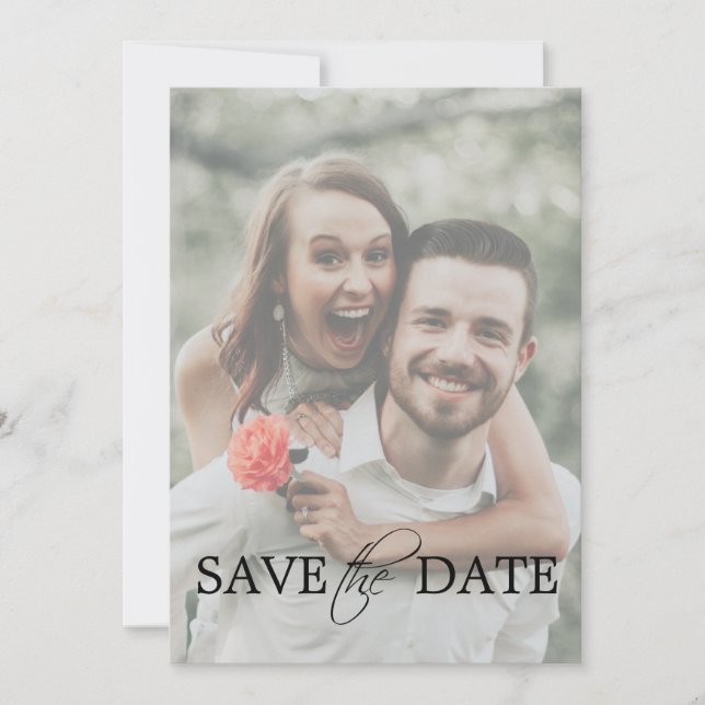 Modernes Minimales Foto Schwarz-weiß Hochzeit Save The Date (Vorderseite)