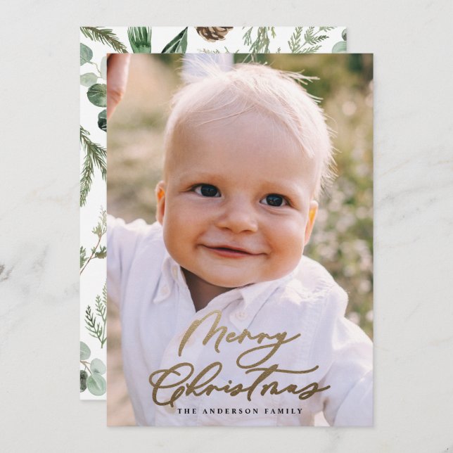 Modernes, minimales Foto Weihnachtsgeschenk Feiertagskarte (Vorne/Hinten)