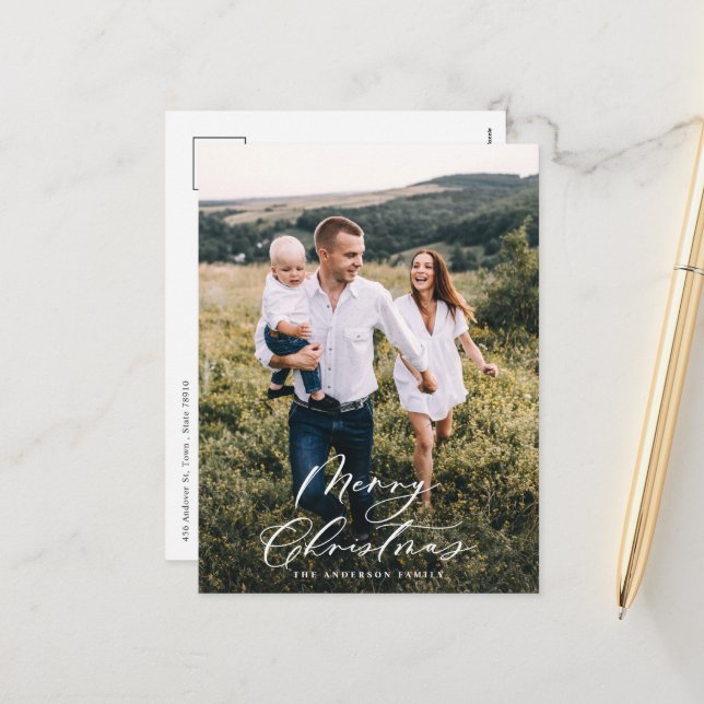 Modernes, minimales Foto Weihnachtsgeschenk Feiertagspostkarte (Vorderseite/Rückseite Beispiel)