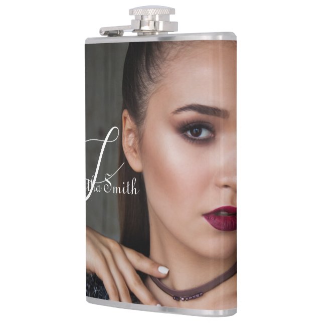 Modernes Minimales Full Foto Script Monogram Flachmann (Links)