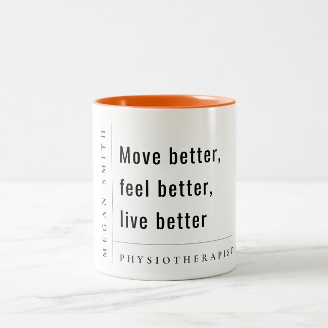 Modernes minimales Geschenk für Motivierend Physio Zweifarbige Tasse (Mittel)