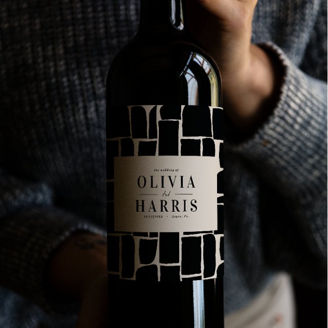 Modernes, minimales grafisches Schwarzweiß-Gastges Weinetikett (Von Creator hochgeladen)