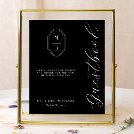 Modernes & minimales Guestbook Script Monogram Bla Poster