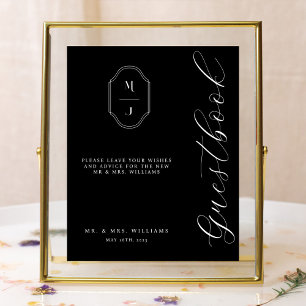 Modernes & minimales Guestbook Script Monogram Bla Poster