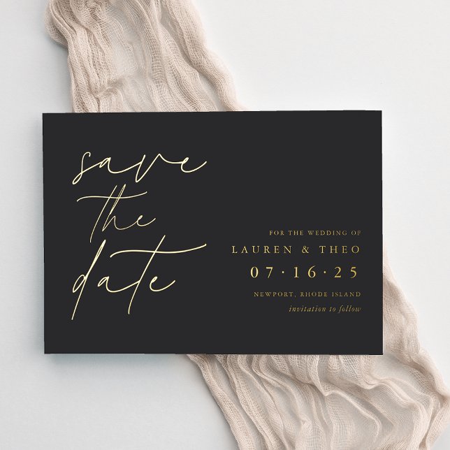 Modernes, minimales Handschrift Save the Date Folieneinladung (Von Creator hochgeladen)