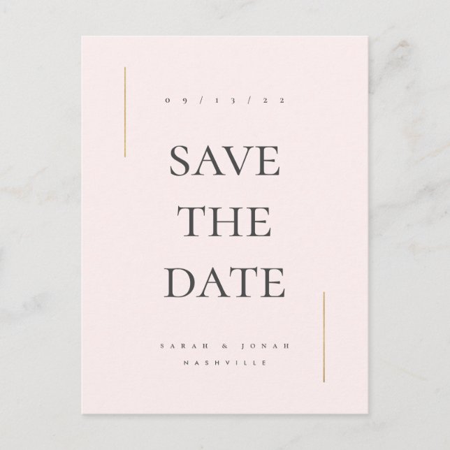 Modernes Minimales Non-Foto Save the Date Ankündigungspostkarte (Vorderseite)