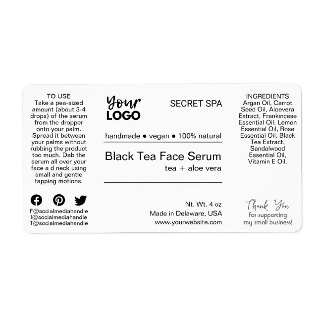Modernes, minimales Schwarz-Weiß-Face-Serum-Produk (Vorne)