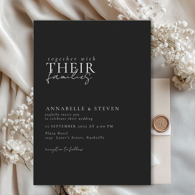 Modernes, minimales, Schwarz & Weiß, Hochzeit Einladung (Modern, minimal, elegant, handwriting font, black & white Wedding Invitation.)