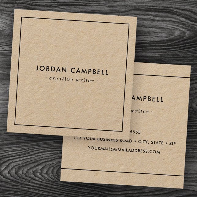 Modernes, minimales, schwarzes Korrosionsopapier Quadratische Visitenkarte (Modern minimal thin black border Kraft paper Square Business Card)